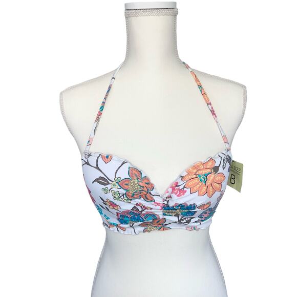 Sun dazed Other - Sundazed White Blue Orange Pink Yellow Floral Halter Bikini Top SZ 32B Small NWT